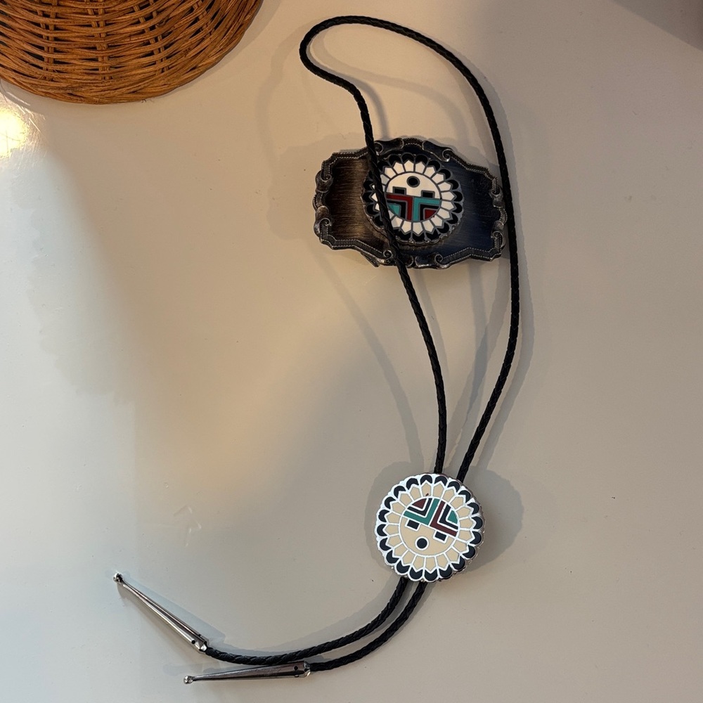 Vintage Zuni Enamel Bolo Tie & Belt Buckle